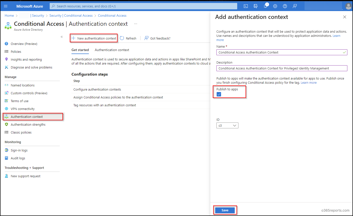 Conditional Access Authentication Context Microsoft Azure Office Reports