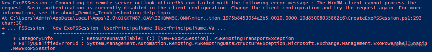The WinRM client cannot process the request. Basic authentication is currently disabled in the client configuration. Change the client configuration and try the request again.