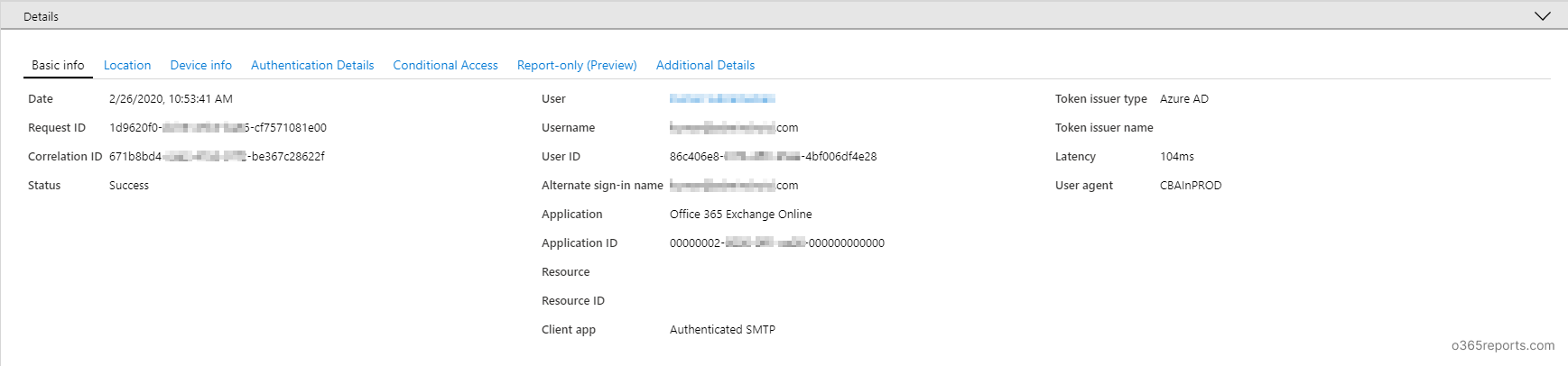 o365 basic authentication report