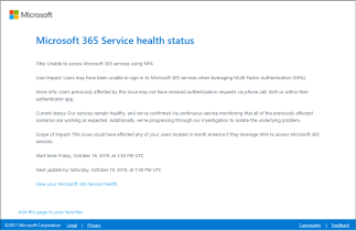 Microsoft Office 365 MFA Outage
