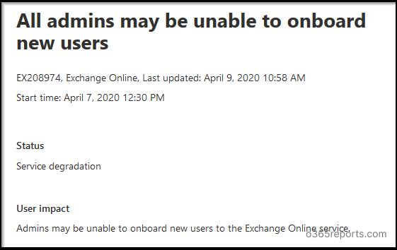 Admins Unable to Onboard New Users to Exchange Online