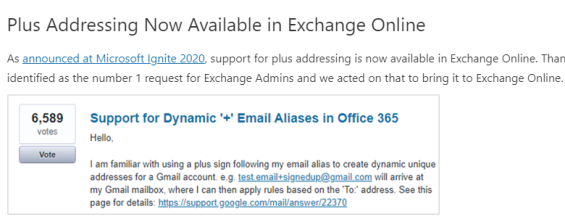 How to Enable Plus Addressing in Office 365 Exchange online 