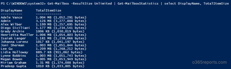 Exchange Online Powershell Mailbox Size