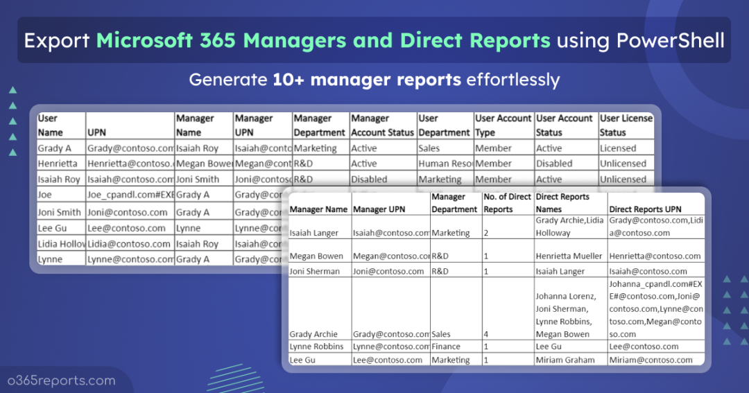 Export Office 365 User Manager and Direct Reports Using PowerShell