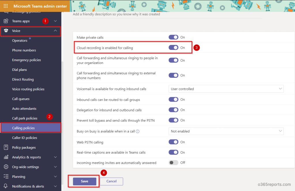 Enable Teams 1:1 call recording