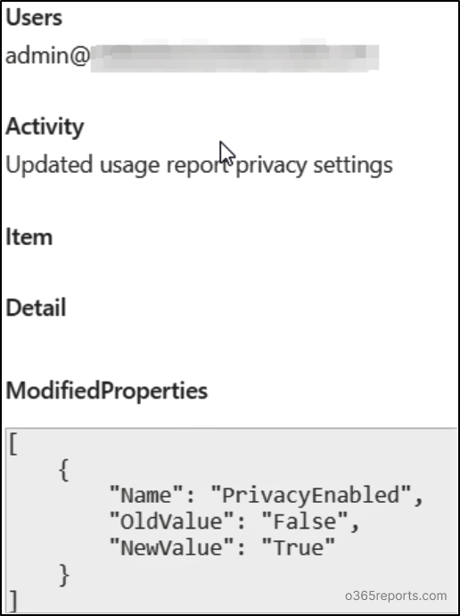 Audit Event log for user information setting