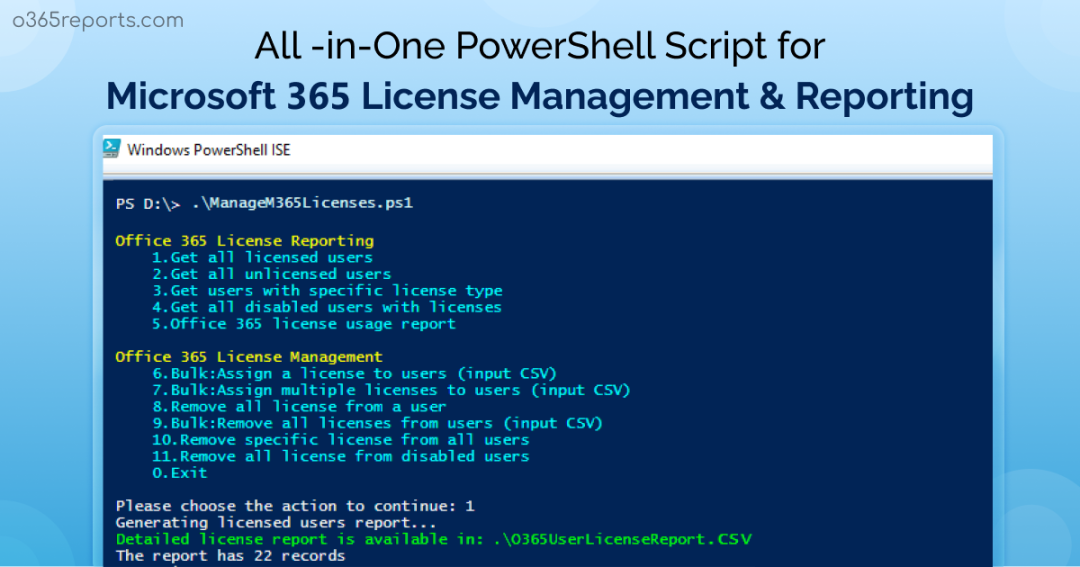 Office 365 License Reporting and Management using PowerShell 