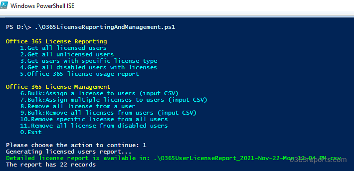 Office 365 License Reporting and Management using PowerShell 