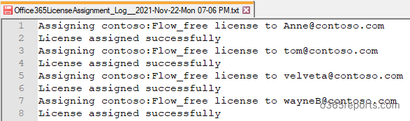 Office 365 license assignment log file