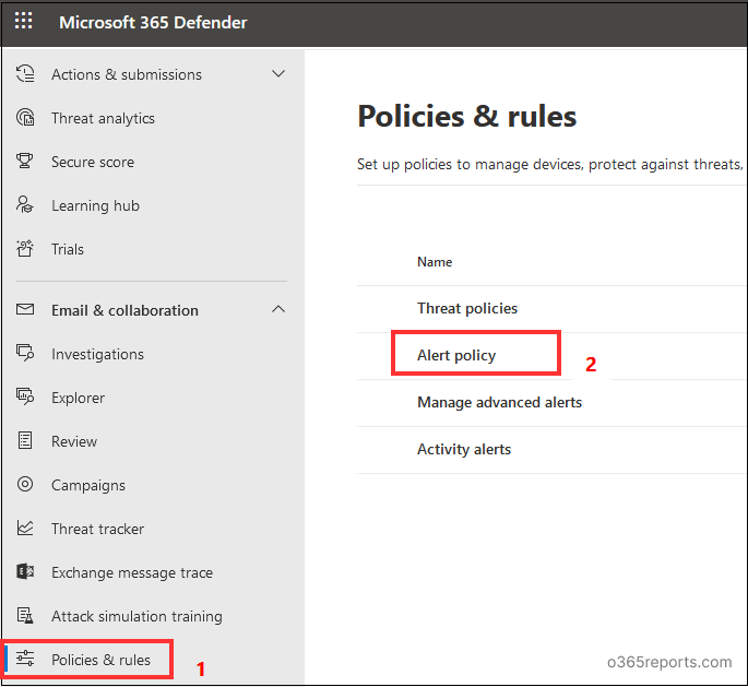 Alerts in Microsoft 365 defender portal