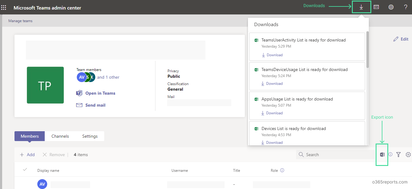 Download Teams report without PowerShell