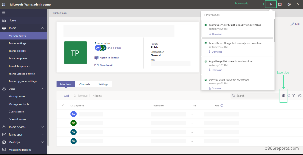 Export Teams report without PowerShell