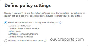 Define DLP Policy Settings