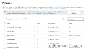 View Data Loss Prevention Policies in Office 365