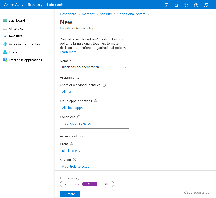 Block basic authentication using conditional access