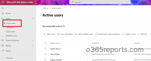 Microsoft admin center active user