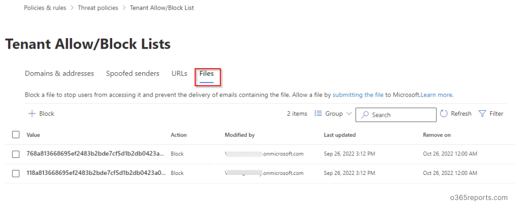 Exchange Online Tenant Allow/Block List Management