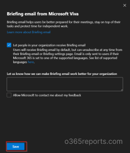 Briefing Email in admin center