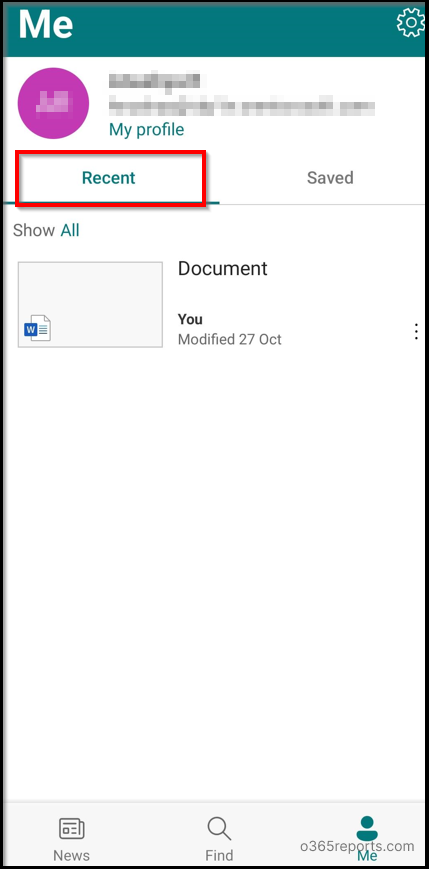 Access SharePoint content using recent tab