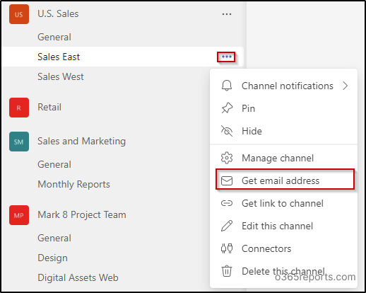 channel-email-address-office-365-reports