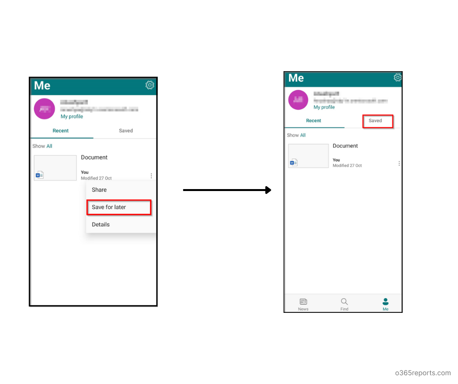 Access SharePoint content using Save for later option