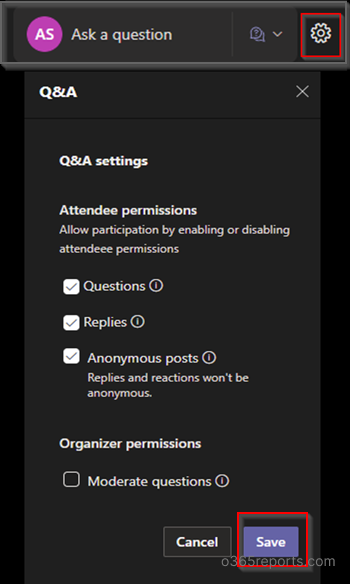Teams Q A Settings Office 365 Reports