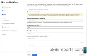 Encryption Settings for Sensitivity Label