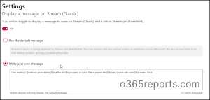 message for Microsoft Stream on SharePoint