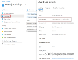 View suspicious activity reports in Audit logs