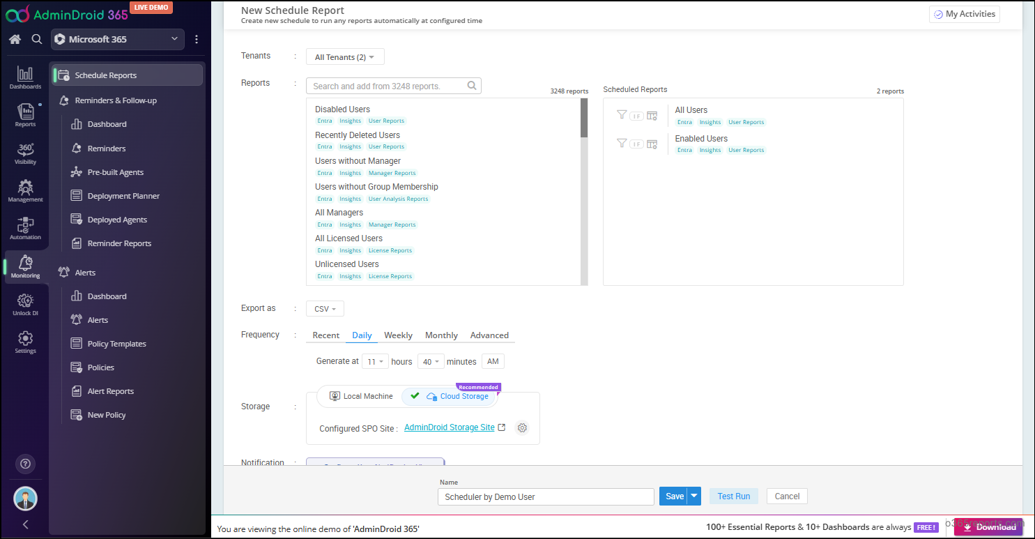 Create a Schedule Report in AdminDroid