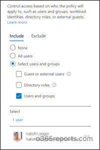 Users blade in conditional access policy