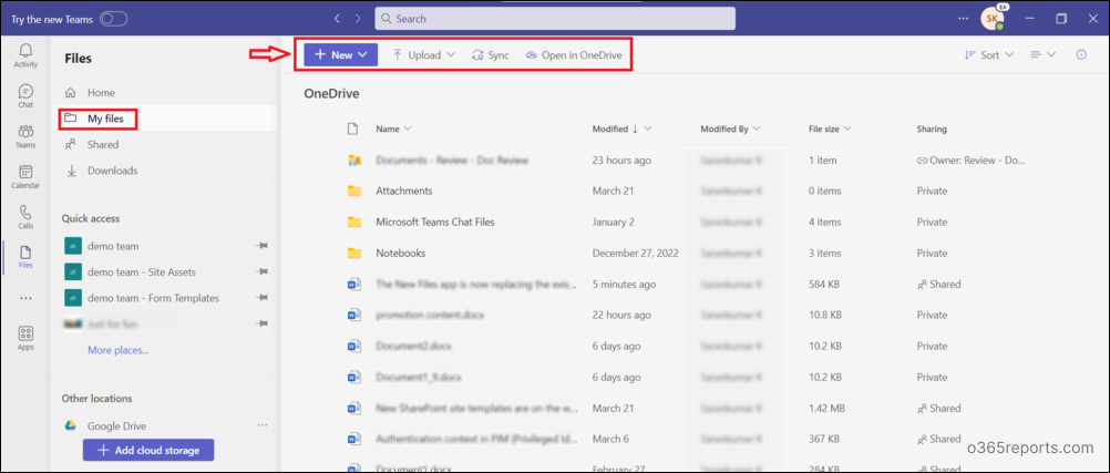 Access personal OneDrive files in Teams