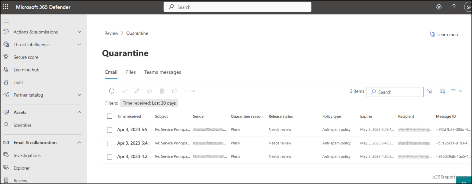 Export Quarantined Messages Report in Exchange Online Using PowerShell