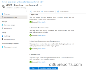 Provision on demand test