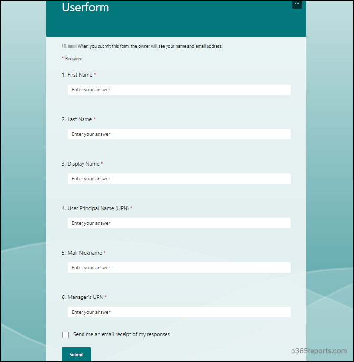 form to collect information of onboarding users.