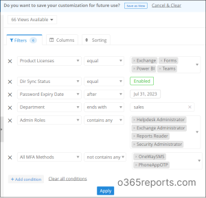 AdminDroid Office 365 reporting tool-Filters
