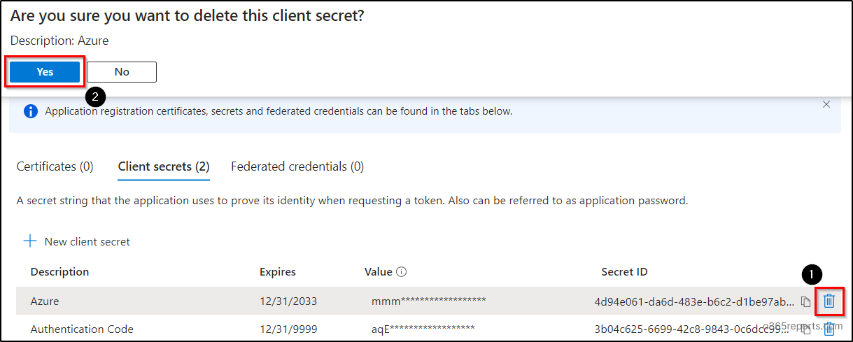 Delete Azure Client Secrets