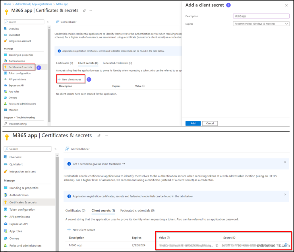 Add Client Secret to Azure App registrations