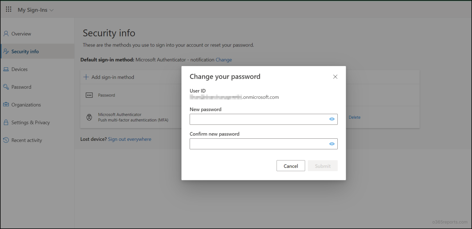 Manage Microsoft 365 Passwords from the Security Info Page