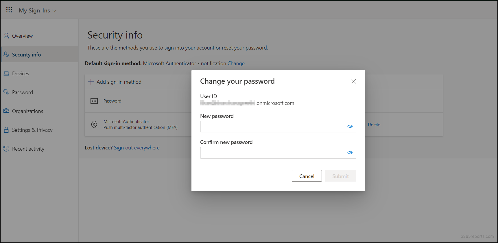 Manage Microsoft 365 Passwords from the Security Info Page