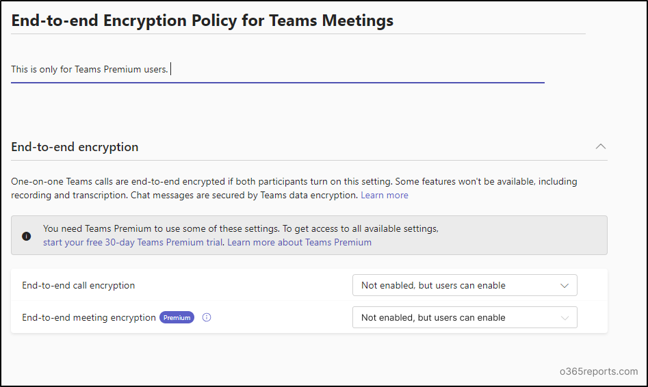 Enable EndtoEnd Encryption for MS Teams Meetings