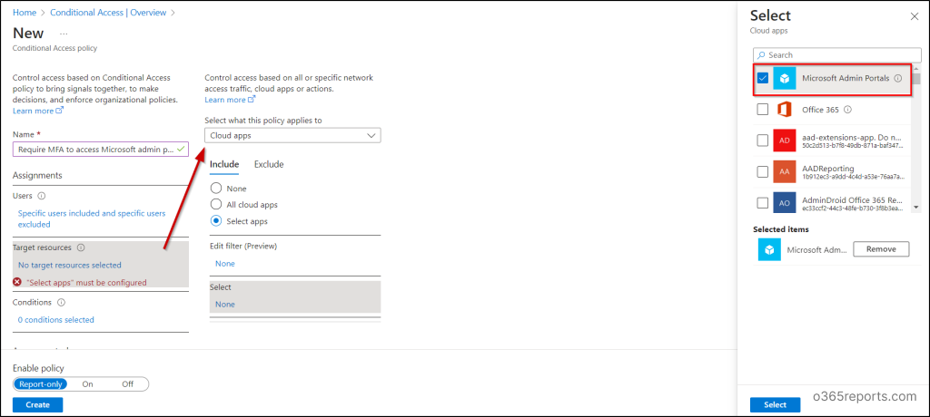 Microsoft 365 Admin Portals App in CA policy