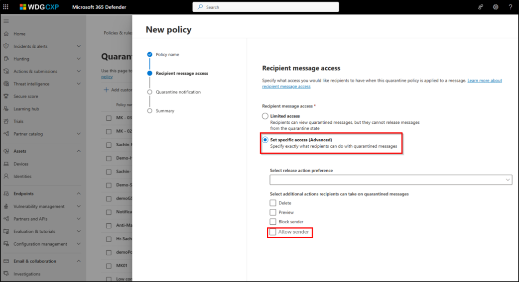 Quarantine End User Allow and Block List Management in M365