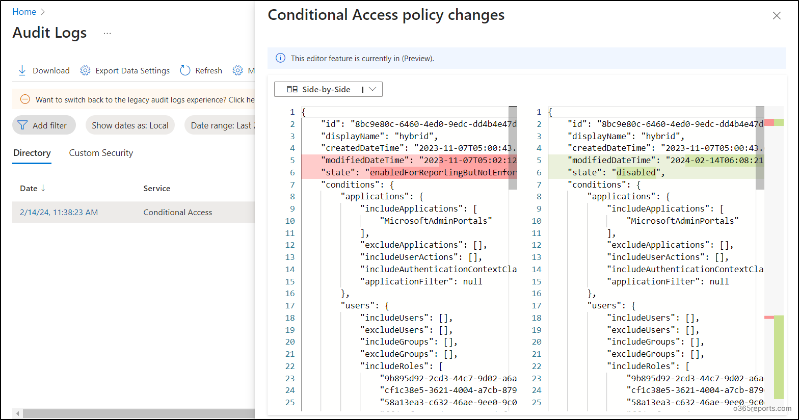 Conditional Access policy changes 