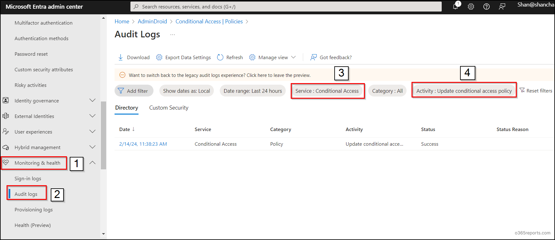 Audit Conditional Access policy changes 