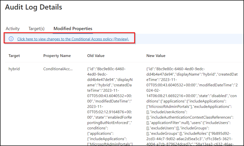 View Conditional Access Policy Changes with New Feature