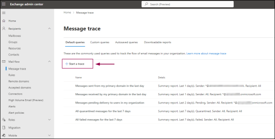 Message Trace in the New Exchange Admin Center