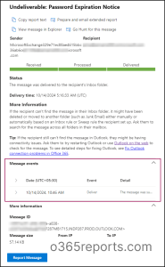 Message trace in the EAC RESULT PAGE