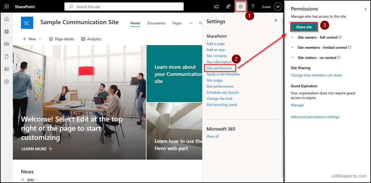 SharePoint communication site permission