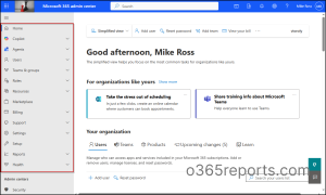 LHS of Microsoft 365 Admin Center